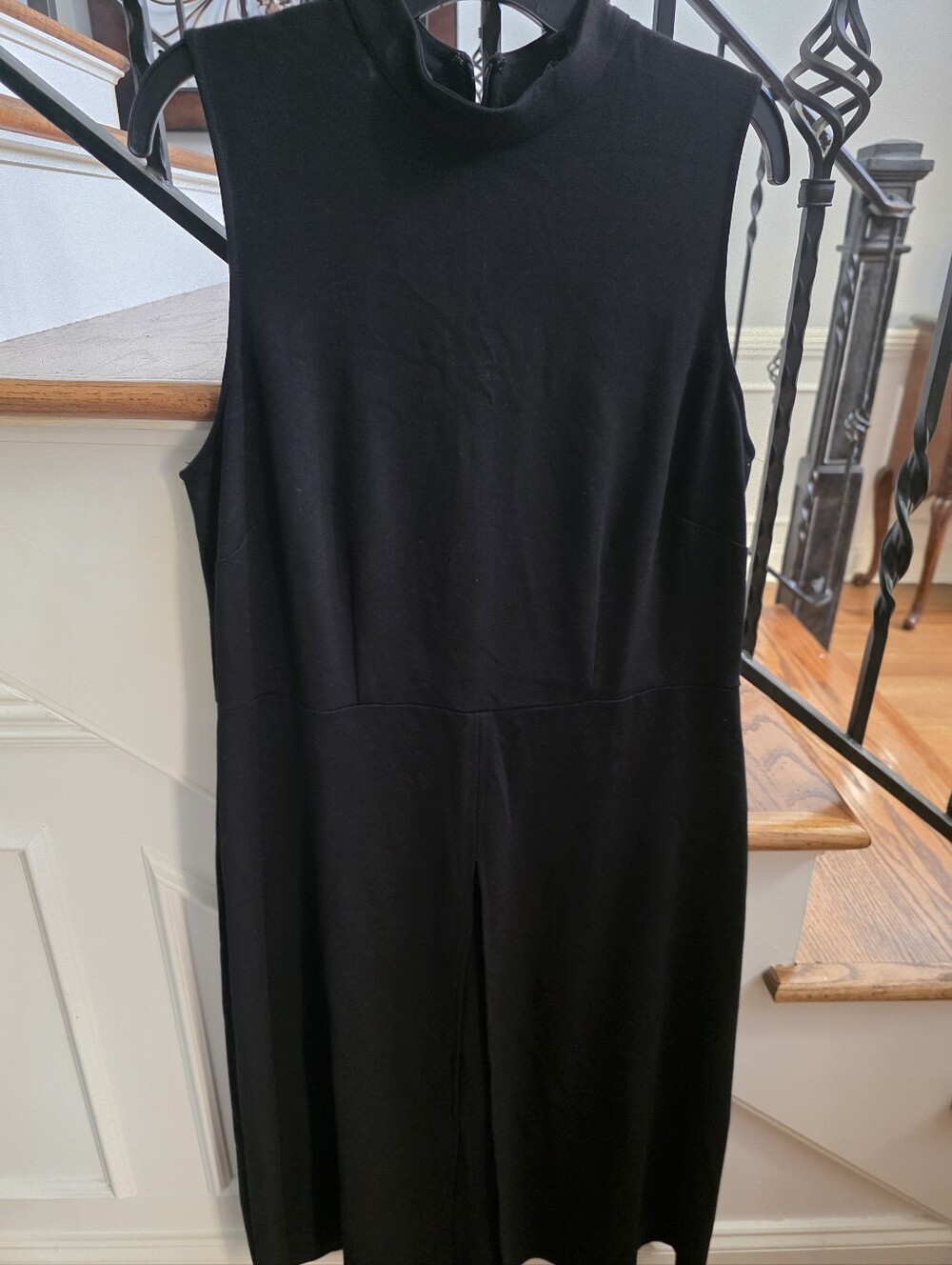 Sleeveless Black front Slit Mock-Neck Women's dress/ tunic